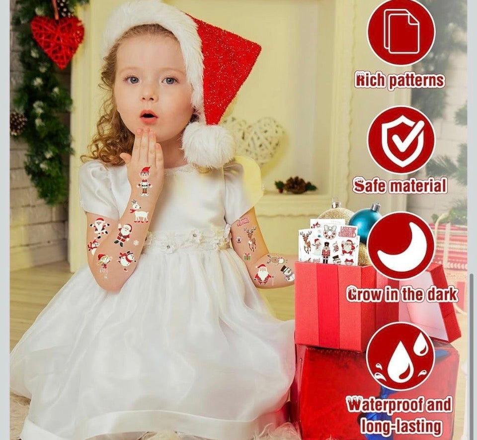 Glow-in-the-Dark Christmas Tattoos for Kids, 10 Sheets