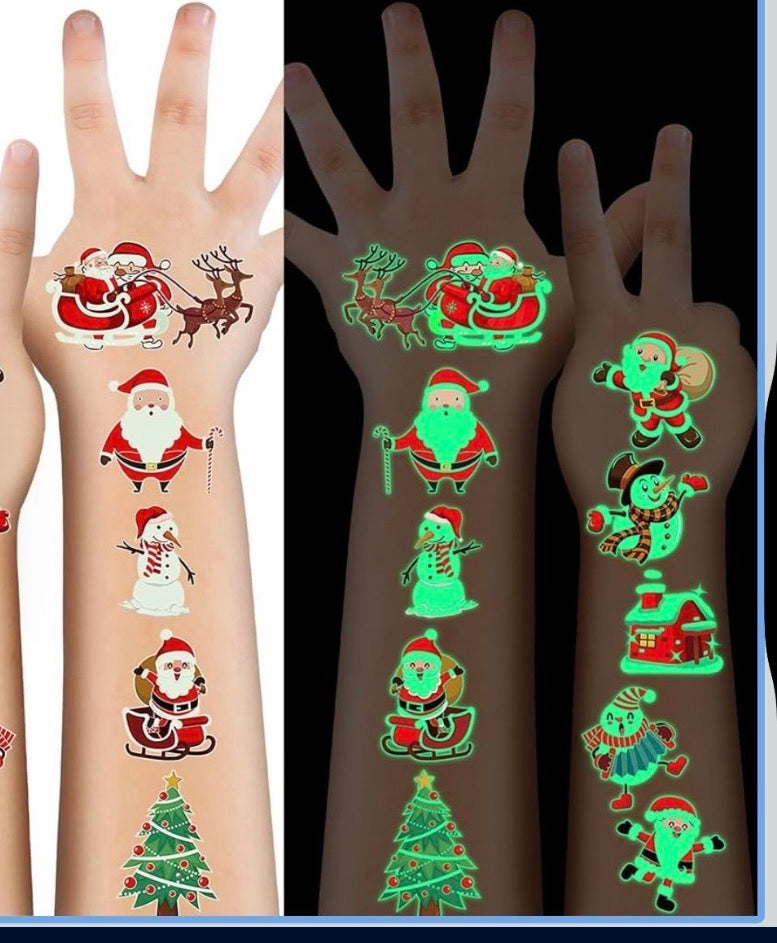 Glow-in-the-Dark Christmas Tattoos for Kids, 10 Sheets