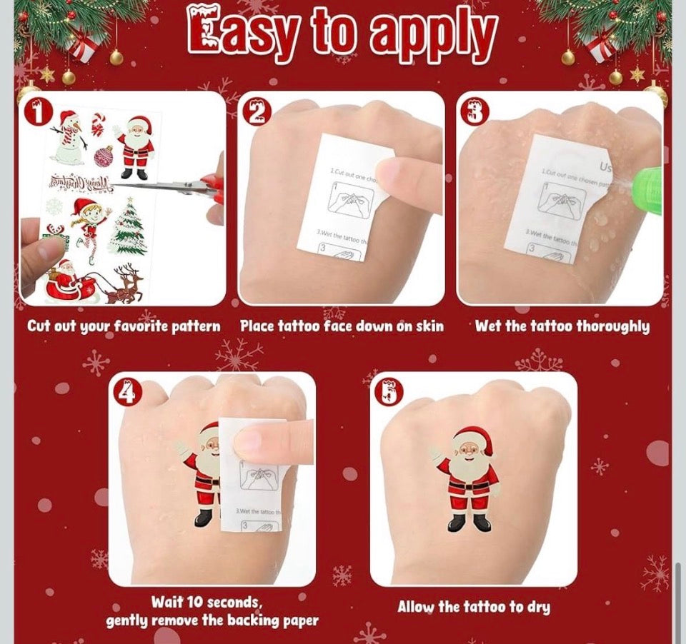 Glow-in-the-Dark Christmas Tattoos for Kids, 10 Sheets