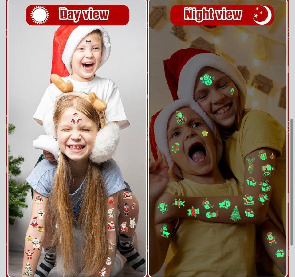 Glow-in-the-Dark Christmas Tattoos for Kids, 10 Sheets