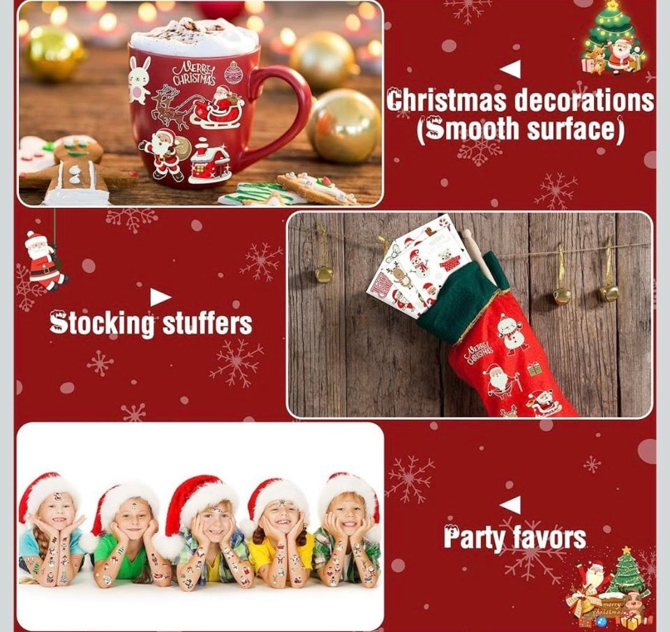 Glow-in-the-Dark Christmas Tattoos for Kids, 10 Sheets